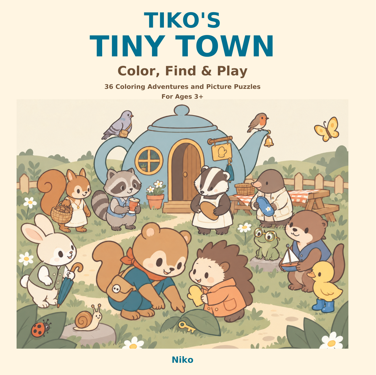 Tiko's Tiny Town by Niko — Color, Find & Play, ages 3+